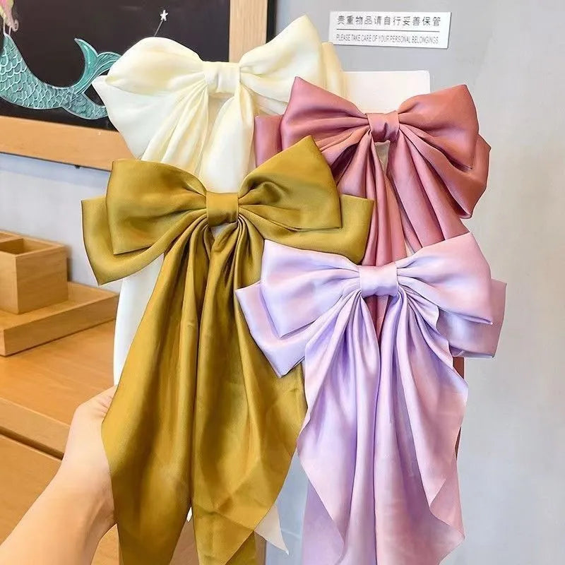 Elegant Bow Ribbon Hair Clip for Women and Girls – Solid Satin Barrettes and Ponytail Accessories, Ideal Gift for Spring