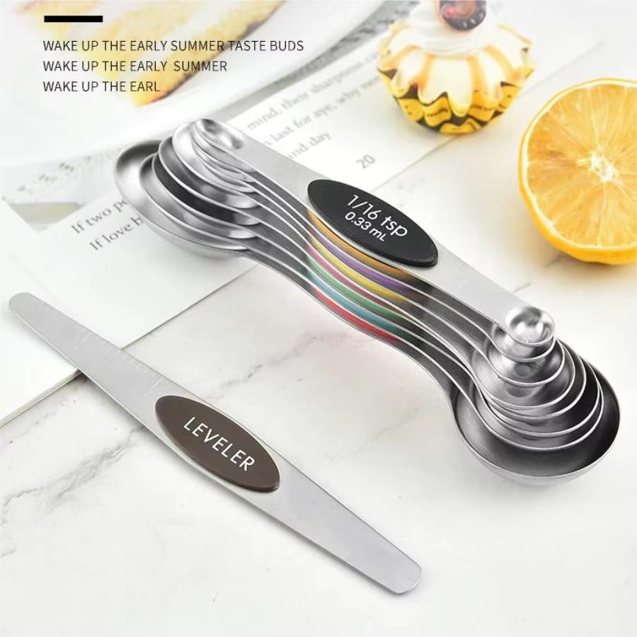 Heavy-Duty Stainless Steel Magnetic Measuring Spoons Set for Baking and Cooking, Compatible with Most Kitchen Spice Containers