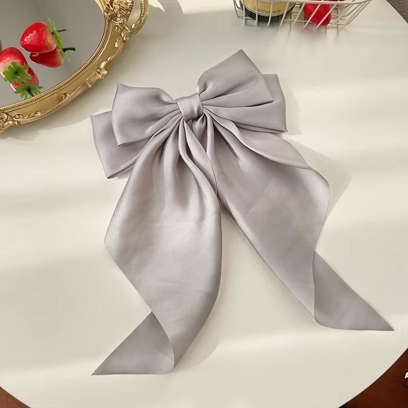 Elegant Bow Ribbon Hair Clip for Women and Girls – Solid Satin Barrettes and Ponytail Accessories, Ideal Gift for Spring