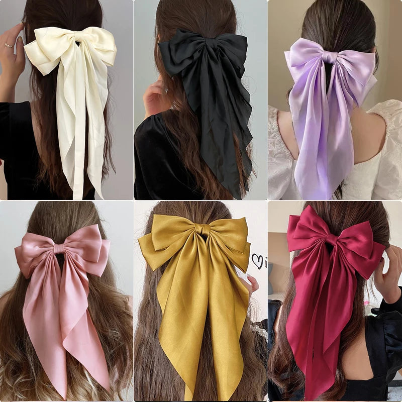 Elegant Bow Ribbon Hair Clip for Women and Girls – Solid Satin Barrettes and Ponytail Accessories, Ideal Gift for Spring