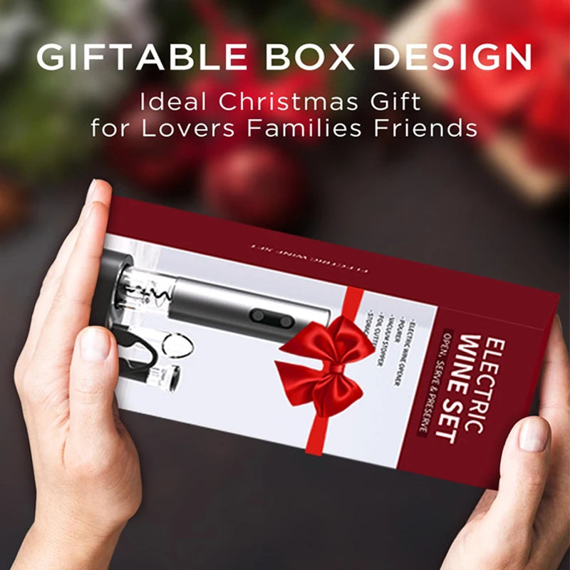 Electric Wine Opener Gift Set - Automatic Corkscrew with Foil Cutter and One-Click Operation for Kitchen, Bar, and Party Use