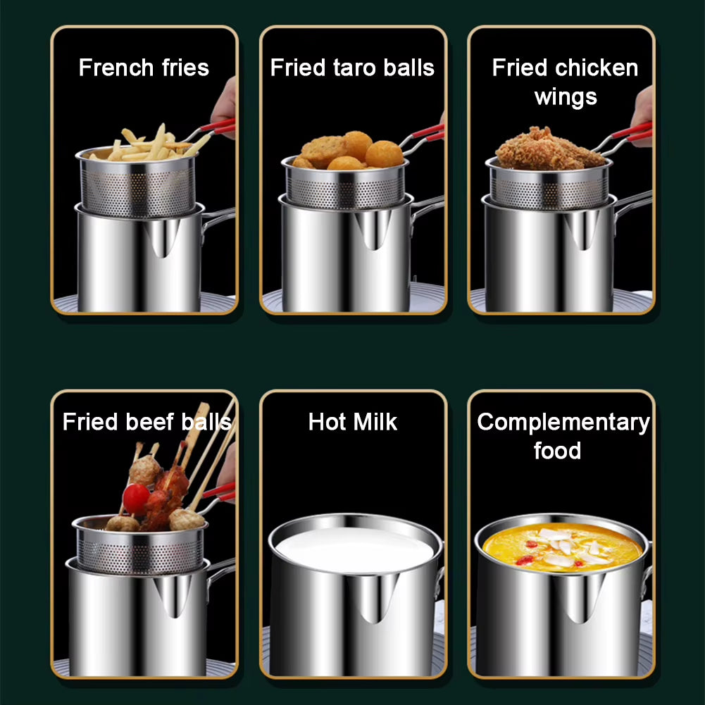 304 Stainless Steel Deep Frying Pot with Strainer - Professional Tempura Fryer for French Fries and Chicken Cooking Tools