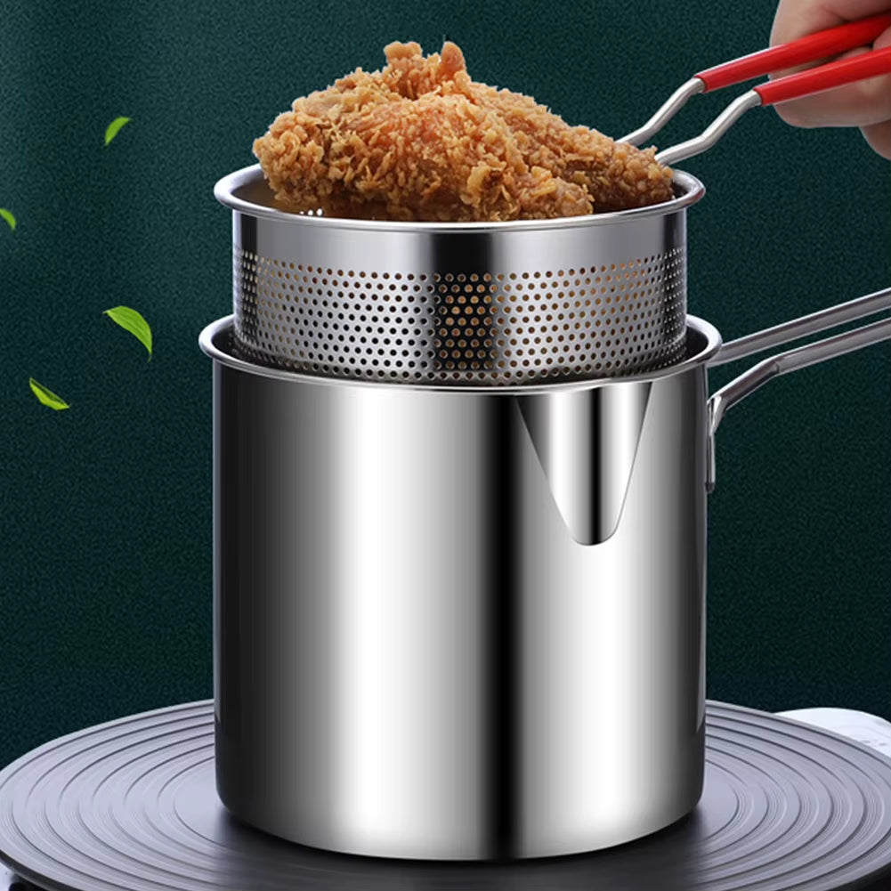 304 Stainless Steel Deep Frying Pot with Strainer - Professional Tempura Fryer for French Fries and Chicken Cooking Tools