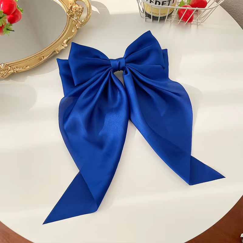 Elegant Bow Ribbon Hair Clip for Women and Girls – Solid Satin Barrettes and Ponytail Accessories, Ideal Gift for Spring