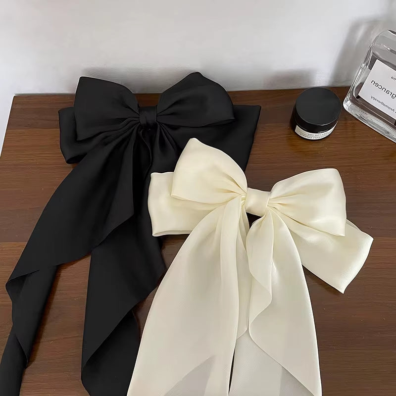 Elegant Bow Ribbon Hair Clip for Women and Girls – Solid Satin Barrettes and Ponytail Accessories, Ideal Gift for Spring