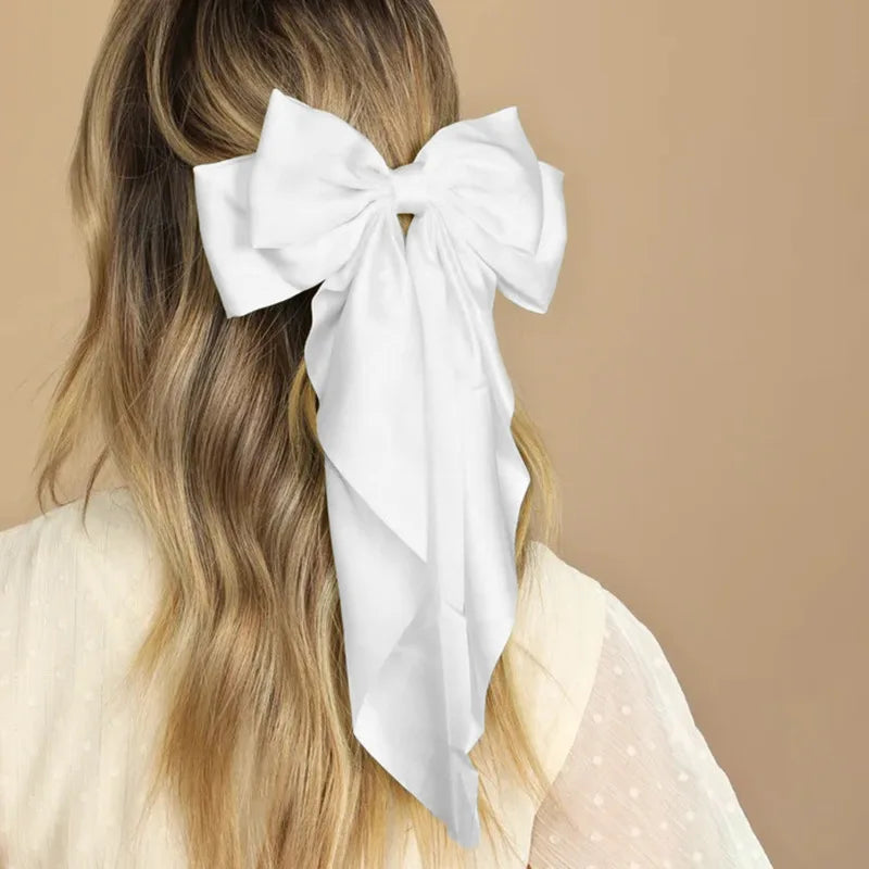 Elegant Bow Ribbon Hair Clip for Women and Girls – Solid Satin Barrettes and Ponytail Accessories, Ideal Gift for Spring