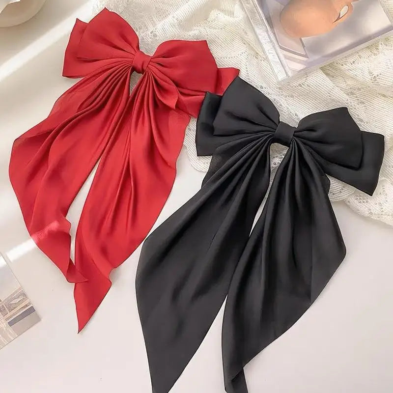 Elegant Bow Ribbon Hair Clip for Women and Girls – Solid Satin Barrettes and Ponytail Accessories, Ideal Gift for Spring