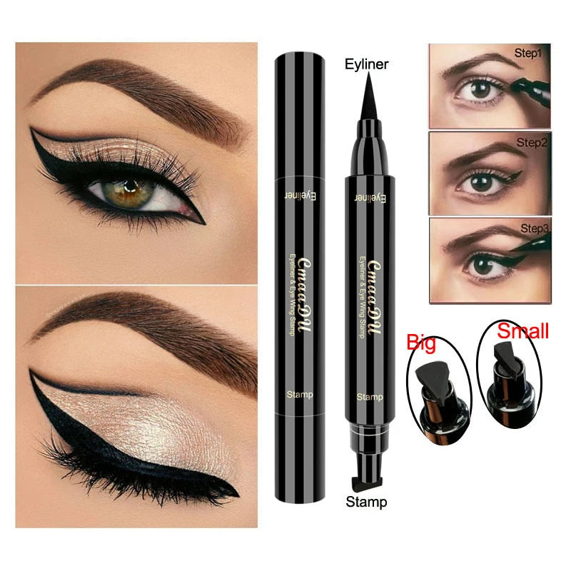 Professional Waterproof Liquid Eyeliner Pen - Fast Drying Black Double-Ended Cosmetic Eyeliner