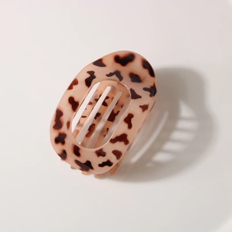 Elegant Leopard Print Oval Flat Hair Clips for Women - Trendy French Claw Hair Accessories