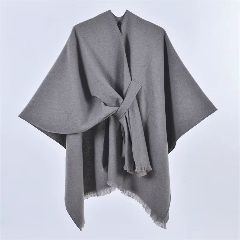 Chic Women's Shawl Wrap - Cozy Open Front Poncho Cape with Tassel Accents for Autumn and Winter