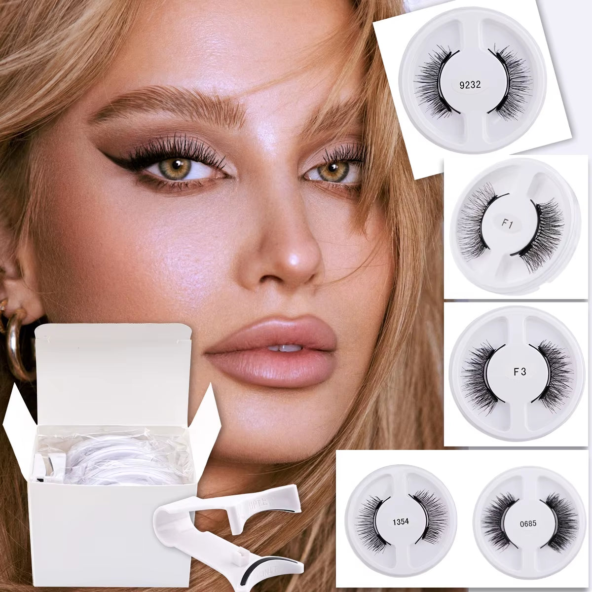 Magnetic False Eyelashes Set - 5 Pairs of Reusable Mink Lashes with Extension Tool & Tweezers in 5 Stunning Styles