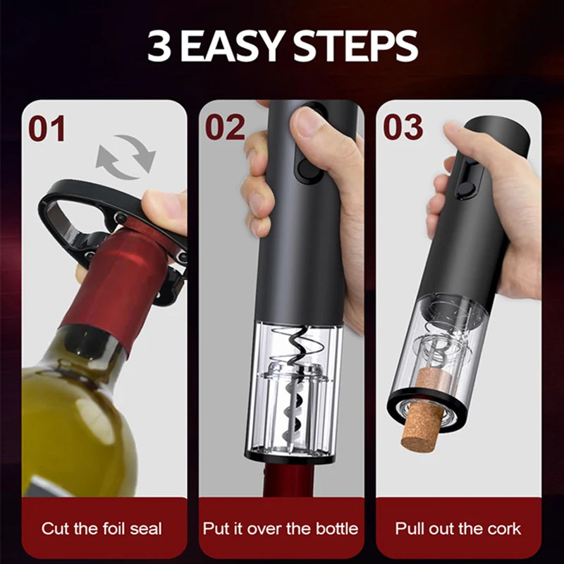 Electric Wine Opener Gift Set - Automatic Corkscrew with Foil Cutter and One-Click Operation for Kitchen, Bar, and Party Use