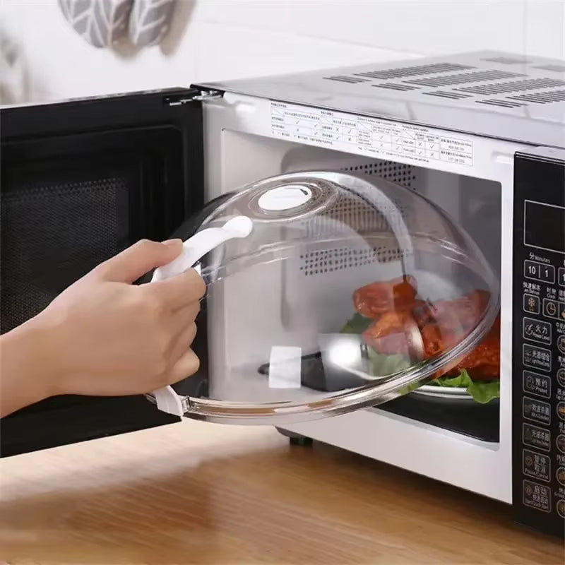 Transparent Microwave Food Splash Cover with Handle - Household Oven Heating Accessory