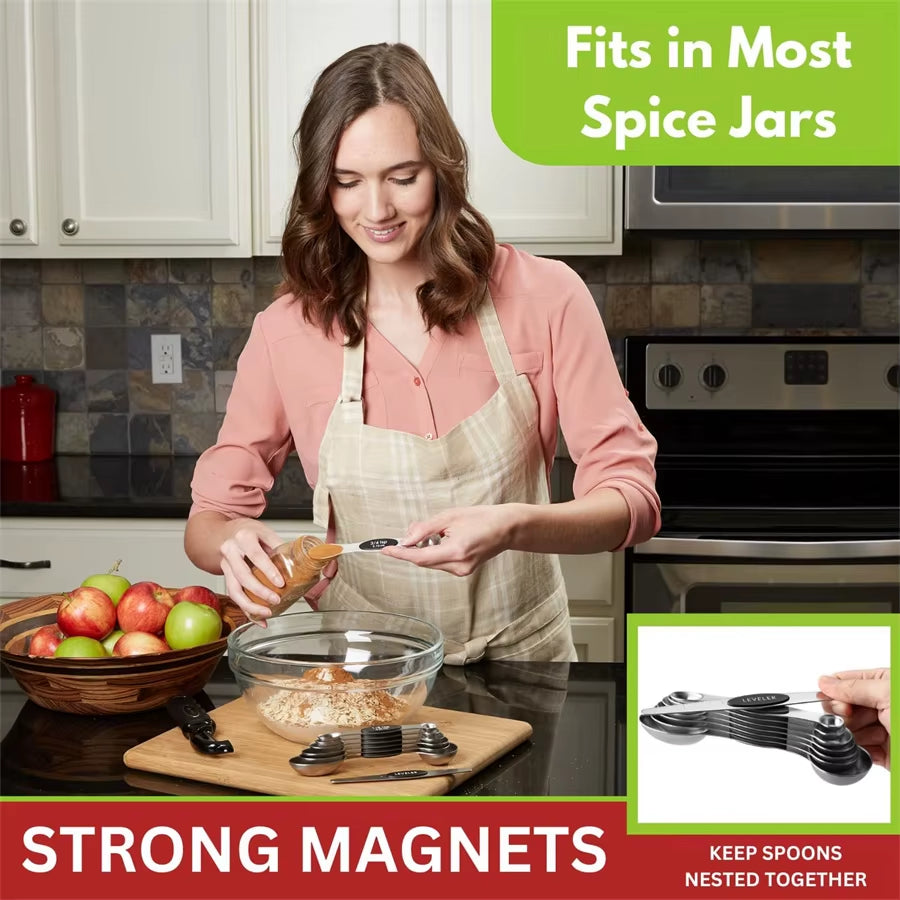 Heavy-Duty Stainless Steel Magnetic Measuring Spoons Set for Baking and Cooking, Compatible with Most Kitchen Spice Containers