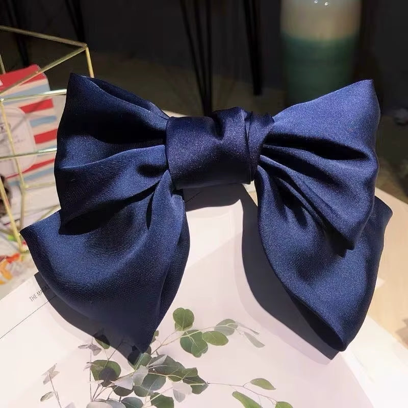 Elegant Bow Ribbon Hair Clip for Women and Girls – Solid Satin Barrettes and Ponytail Accessories, Ideal Gift for Spring