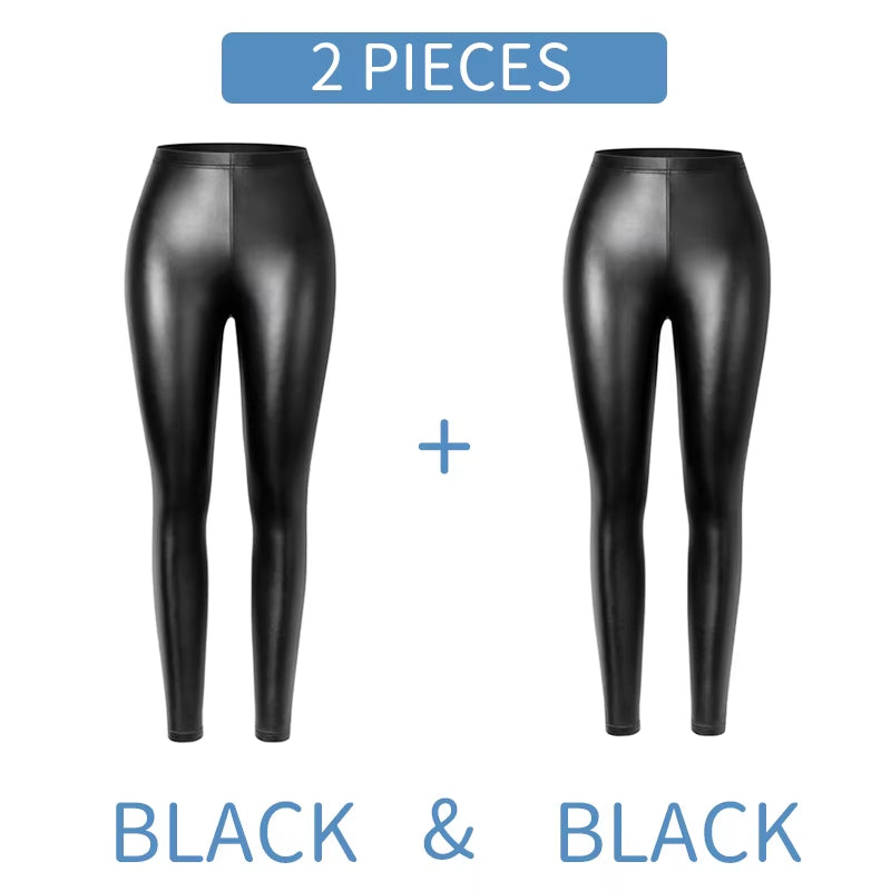 Stylish PU Faux Leather Leggings for Women - Warm, Waterproof, and Stretchy Push-Up Fitness Pants