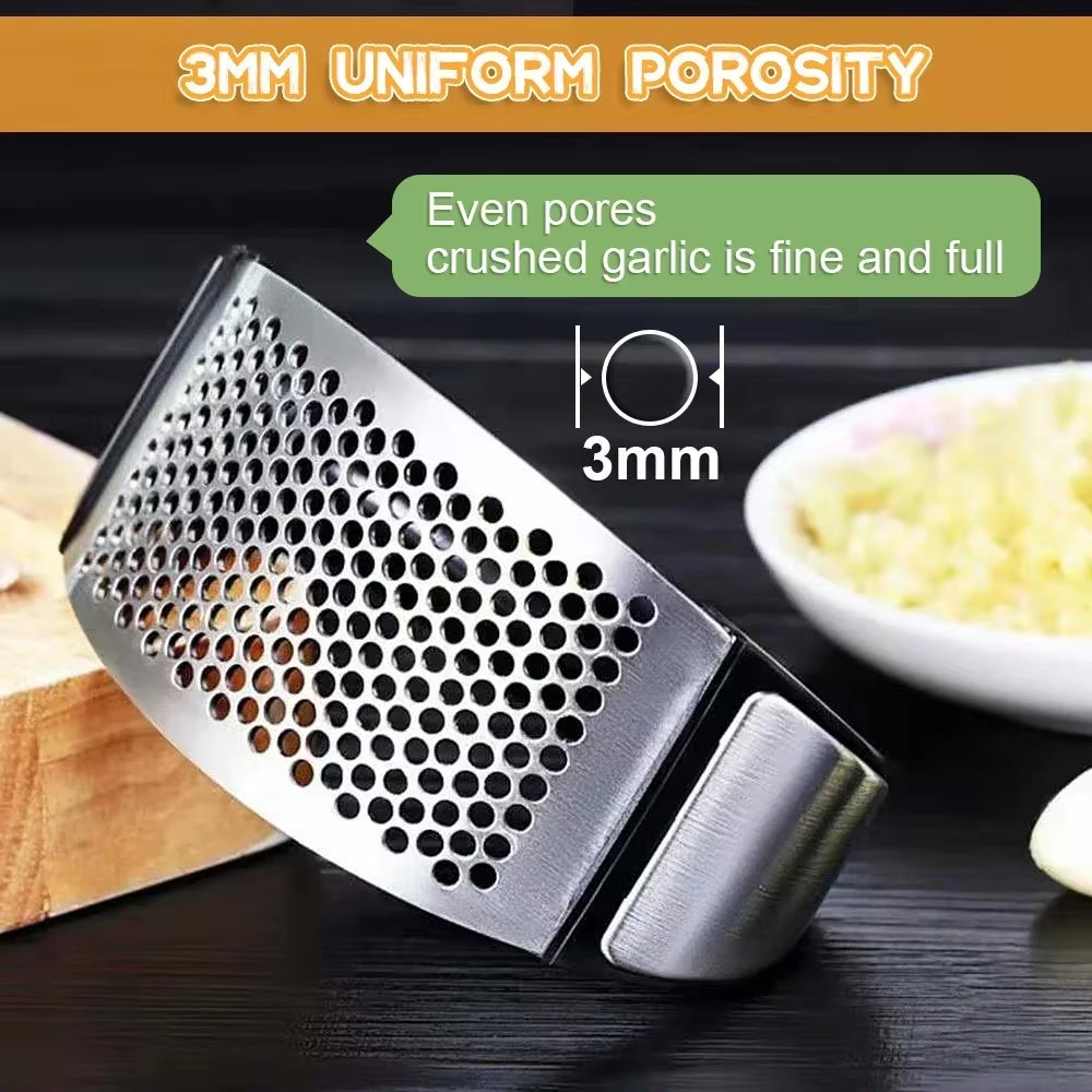 Stainless Steel Manual Garlic Press and Chopper - Versatile Kitchen Gadget for Fruits and Vegetables