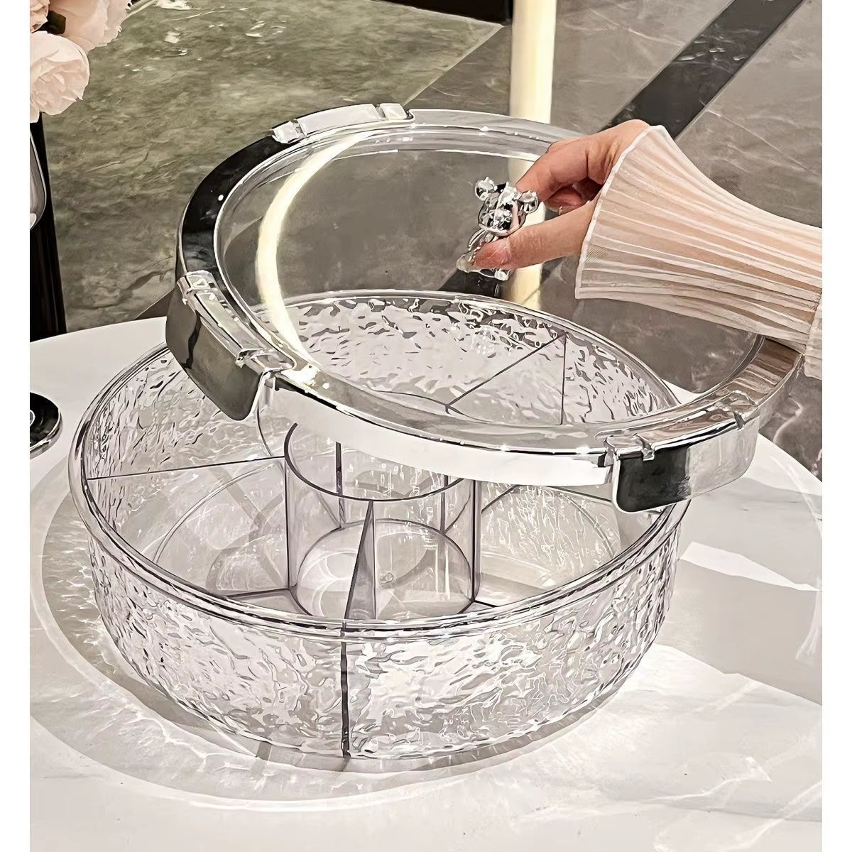 Ripple Seal Compartment Food Storage Tray for Dried Fruits, Nuts, and Snacks