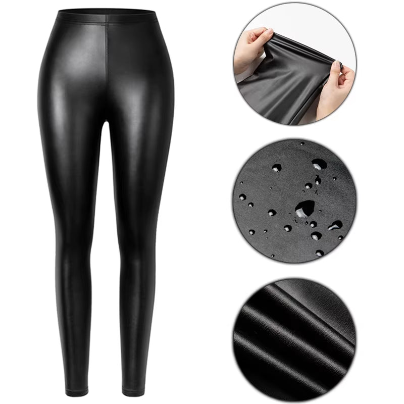 Stylish PU Faux Leather Leggings for Women - Warm, Waterproof, and Stretchy Push-Up Fitness Pants