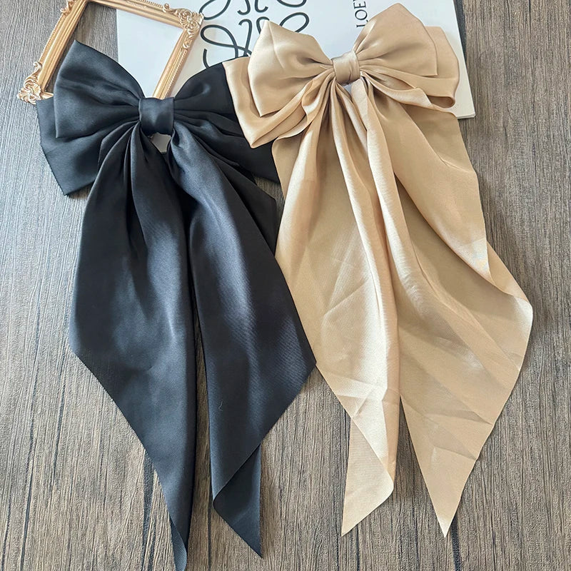 Elegant Bow Ribbon Hair Clip for Women and Girls – Solid Satin Barrettes and Ponytail Accessories, Ideal Gift for Spring