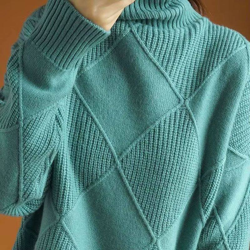 Chic Women's Thickened High Collar Pullover Sweater - Cozy Knitted Wool for Stylish Autumn & Winter, Model DF4845