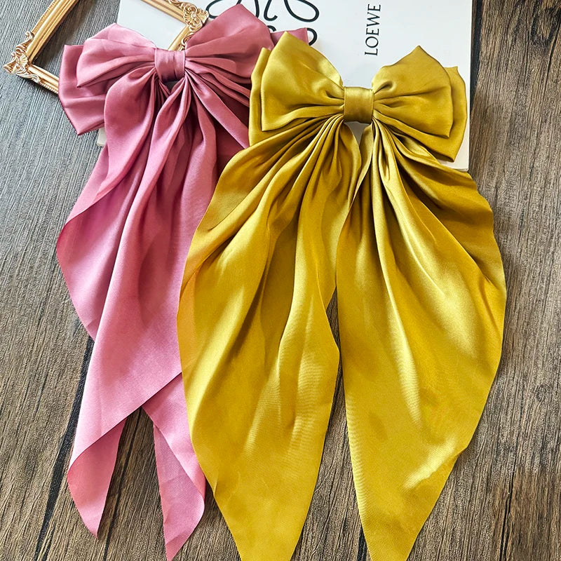 Elegant Bow Ribbon Hair Clip for Women and Girls – Solid Satin Barrettes and Ponytail Accessories, Ideal Gift for Spring