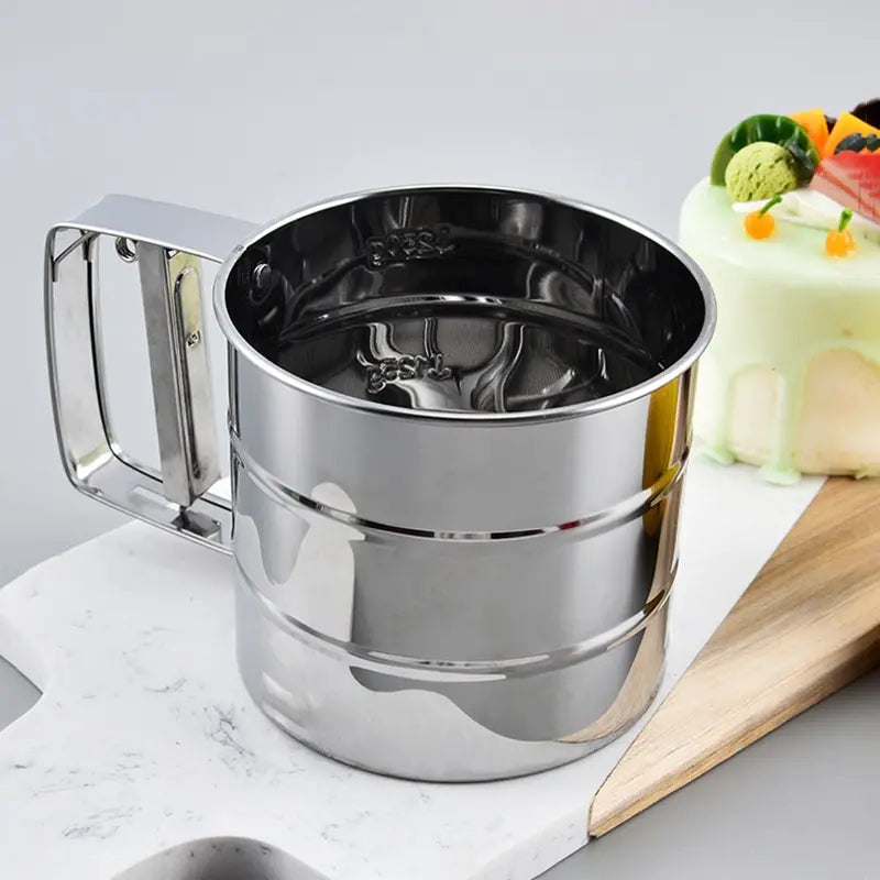 Stainless Steel Flour Sifter with Hand Press Design - Fine Mesh Baking Powder Sugar Shaker