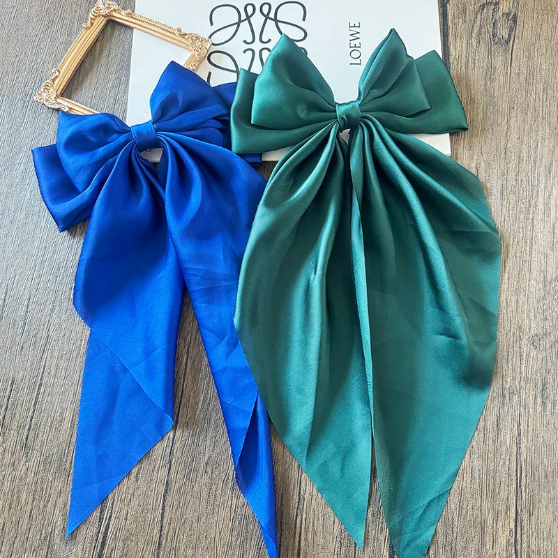 Elegant Bow Ribbon Hair Clip for Women and Girls – Solid Satin Barrettes and Ponytail Accessories, Ideal Gift for Spring