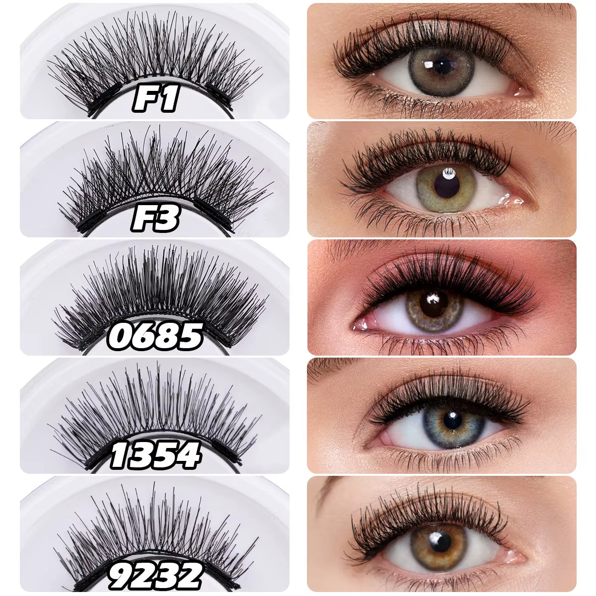 Magnetic False Eyelashes Set - 5 Pairs of Reusable Mink Lashes with Extension Tool & Tweezers in 5 Stunning Styles