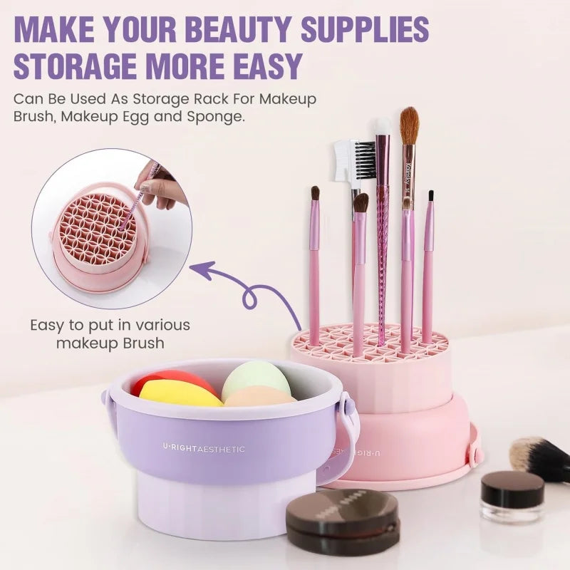 Ultimate 3-in-1 Silicone Makeup Brush Cleaner Mat with Foldable Washing Bowl & Drying Tools for Perfectly Clean Brushes and Sponges