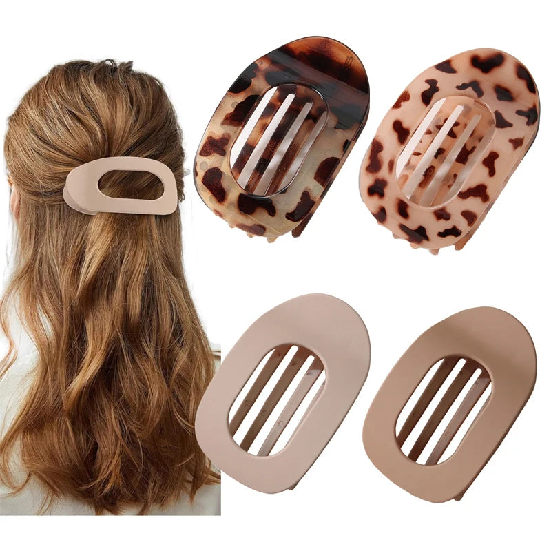 Elegant Leopard Print Oval Flat Hair Clips for Women - Trendy French Claw Hair Accessories