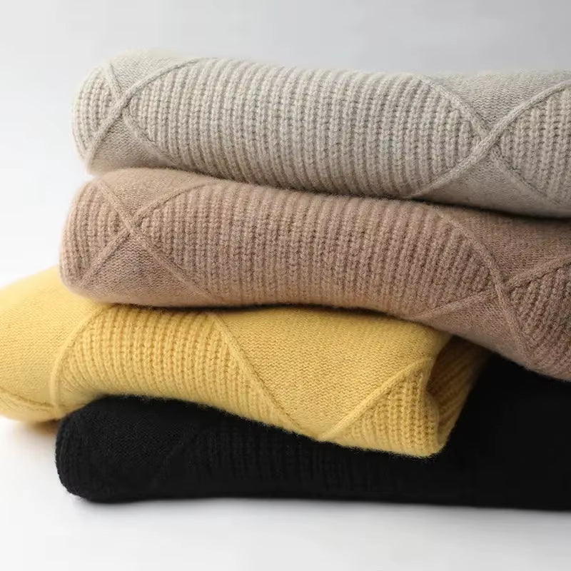 Chic Women's Thickened High Collar Pullover Sweater - Cozy Knitted Wool for Stylish Autumn & Winter, Model DF4845