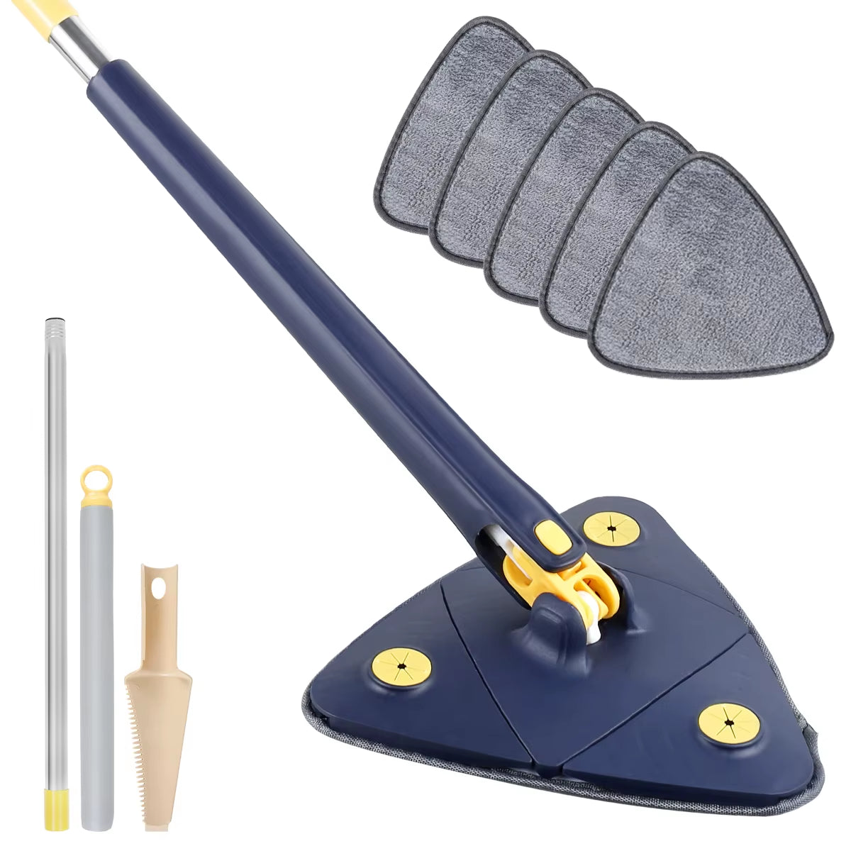 Telescopic 360° Rotatable Triangle Mop for Versatile Wet and Dry Cleaning of Ceilings, Windows, and Floors