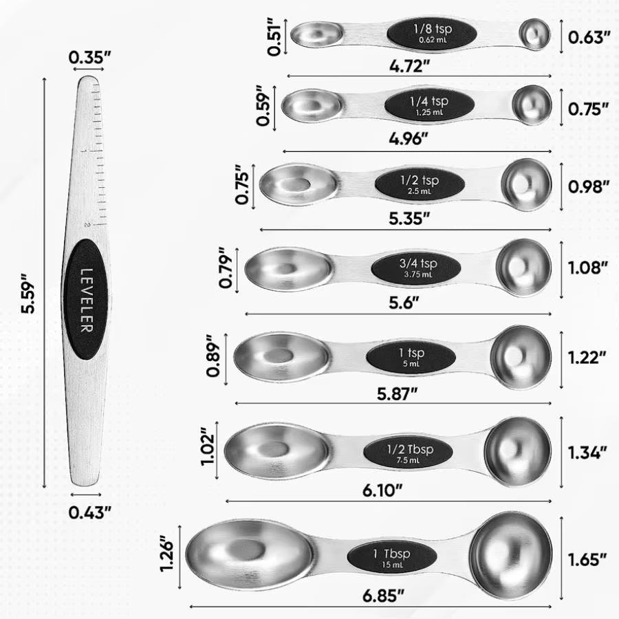 Heavy-Duty Stainless Steel Magnetic Measuring Spoons Set for Baking and Cooking, Compatible with Most Kitchen Spice Containers