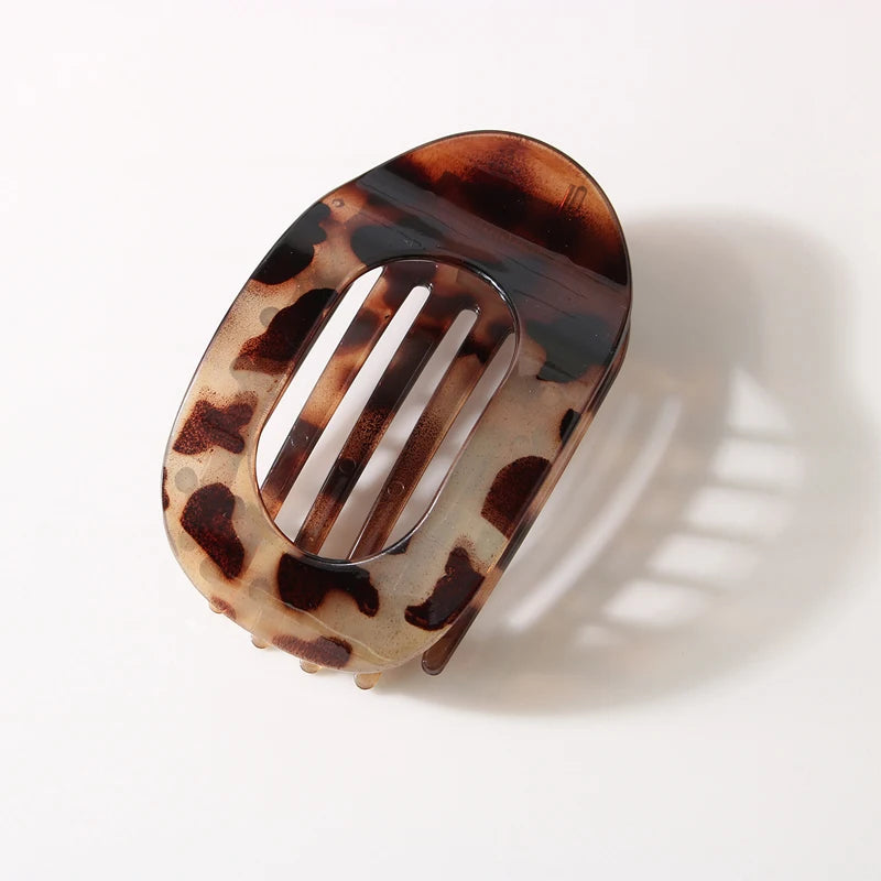 Elegant Leopard Print Oval Flat Hair Clips for Women - Trendy French Claw Hair Accessories
