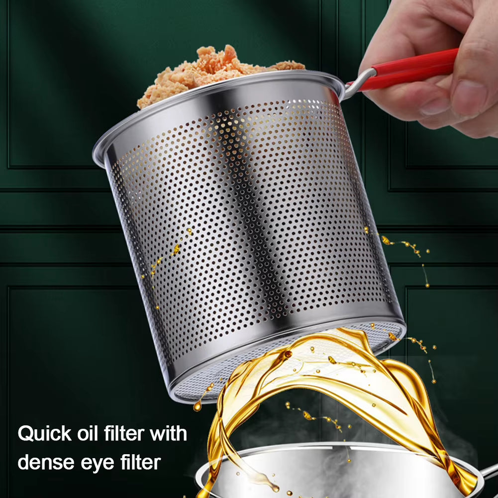 304 Stainless Steel Deep Frying Pot with Strainer - Professional Tempura Fryer for French Fries and Chicken Cooking Tools