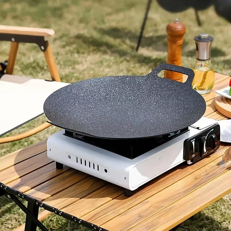 Cast Iron Non-Stick Round Roasting Pan with Double Handles for Korean BBQ and Crepes