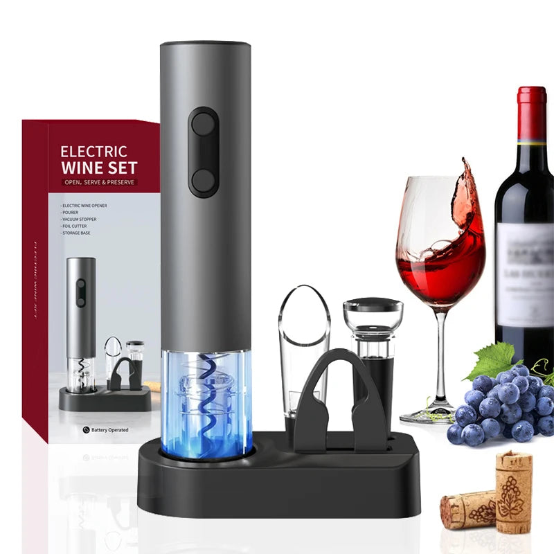 Electric Wine Opener Gift Set - Automatic Corkscrew with Foil Cutter and One-Click Operation for Kitchen, Bar, and Party Use