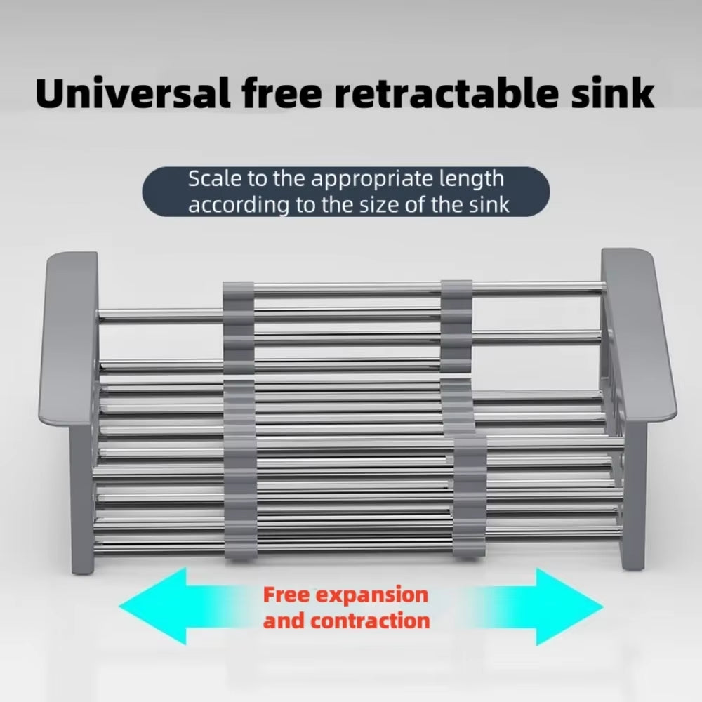 Extendable Stainless Steel Kitchen Sink Drain Rack for Dish Drying and Fruit/Vegetable Washing Storage