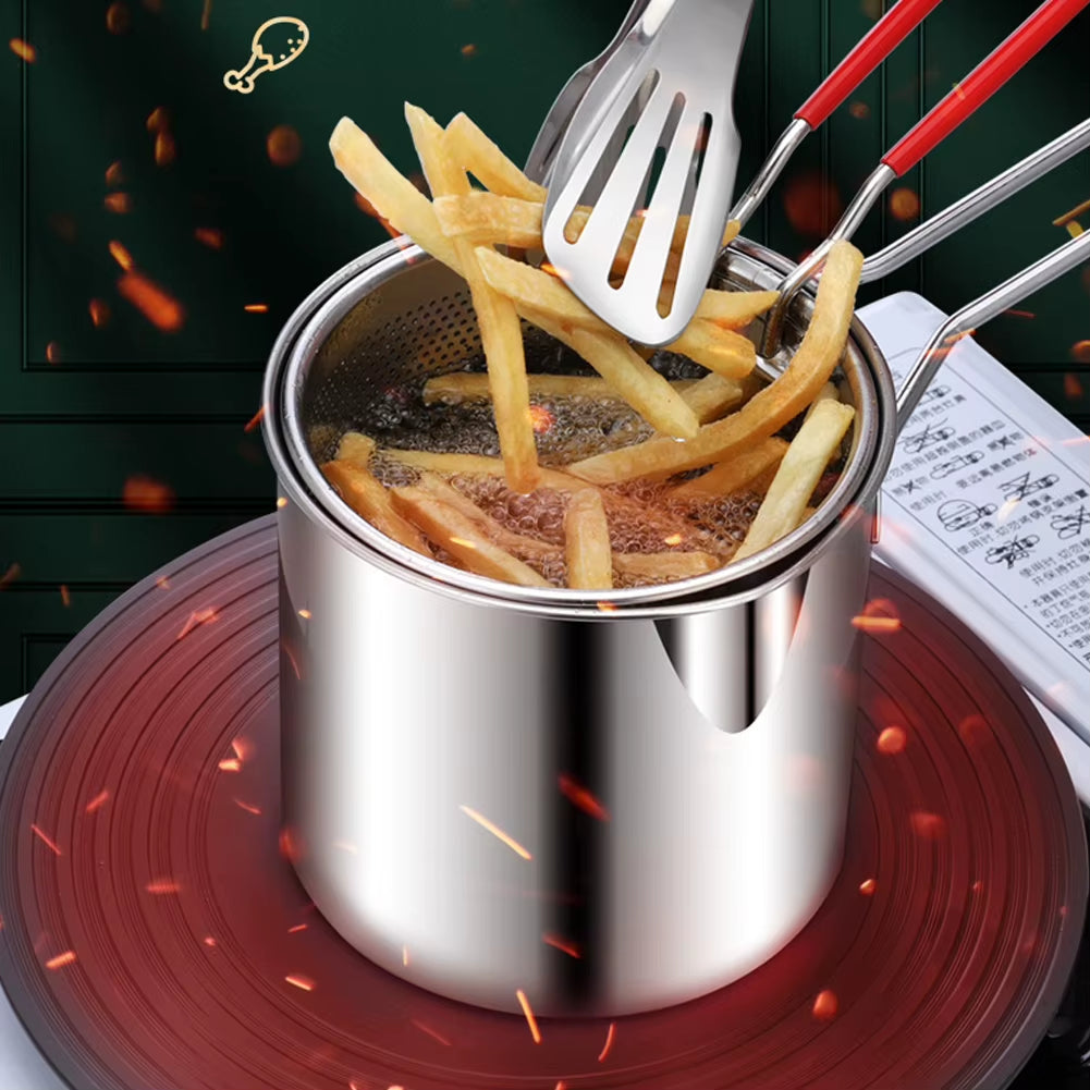 304 Stainless Steel Deep Frying Pot with Strainer - Professional Tempura Fryer for French Fries and Chicken Cooking Tools