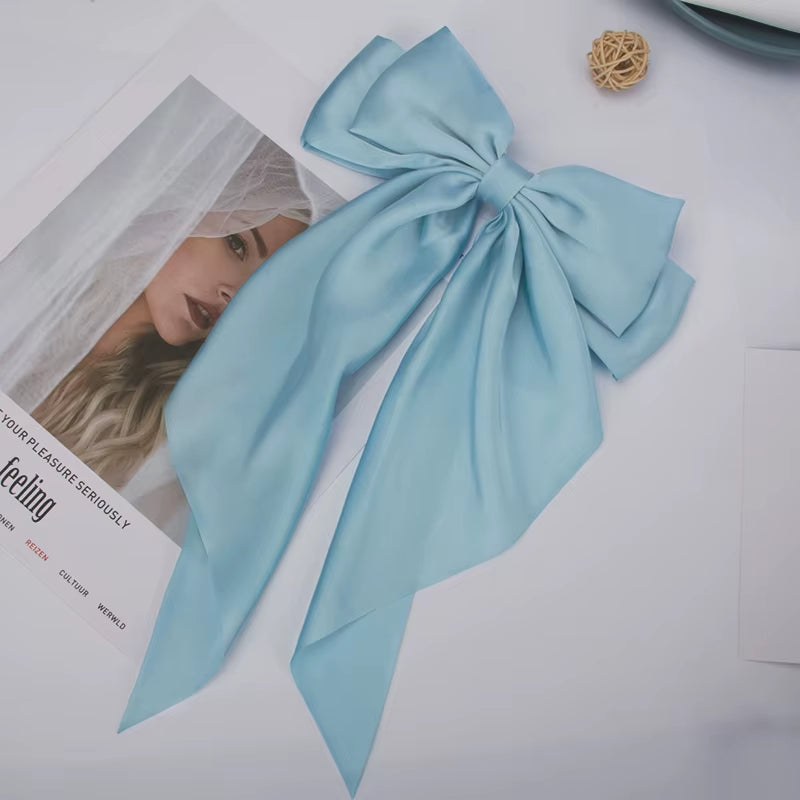 Elegant Bow Ribbon Hair Clip for Women and Girls – Solid Satin Barrettes and Ponytail Accessories, Ideal Gift for Spring