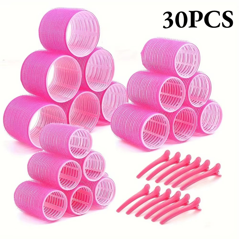30-Piece Heatless Hair Styling Kit with Self-Grip Rollers and Clips for Effortless Natural Waves