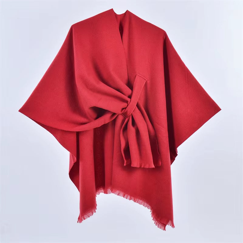 Chic Women's Shawl Wrap - Cozy Open Front Poncho Cape with Tassel Accents for Autumn and Winter