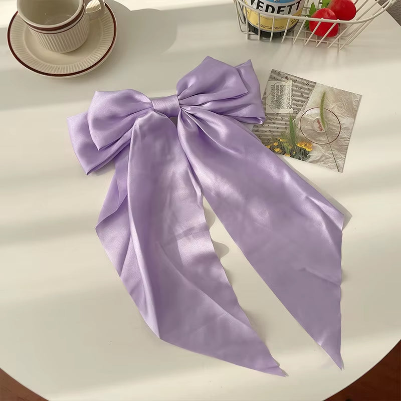 Elegant Bow Ribbon Hair Clip for Women and Girls – Solid Satin Barrettes and Ponytail Accessories, Ideal Gift for Spring