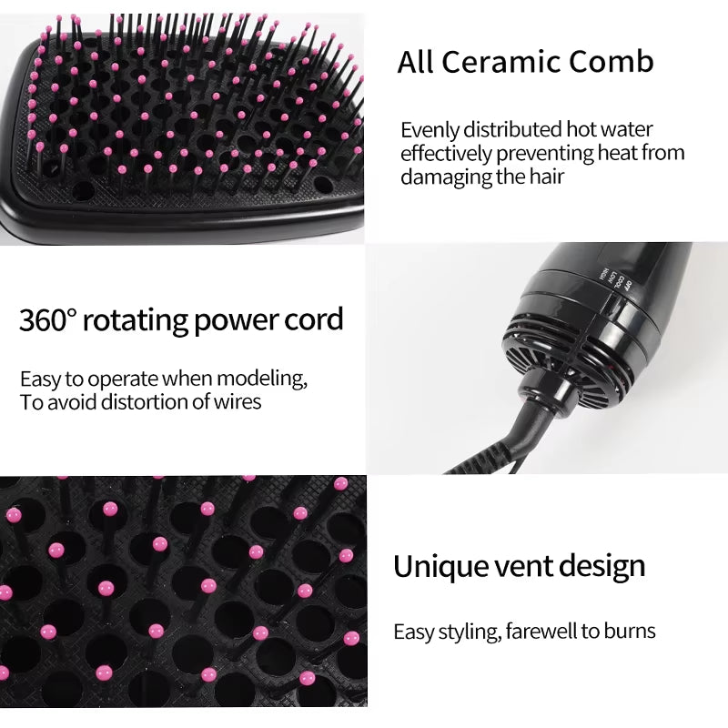 2-in-1 Multifunctional Hot Air Brush Comb and Straightener with Tangle-Free Technology