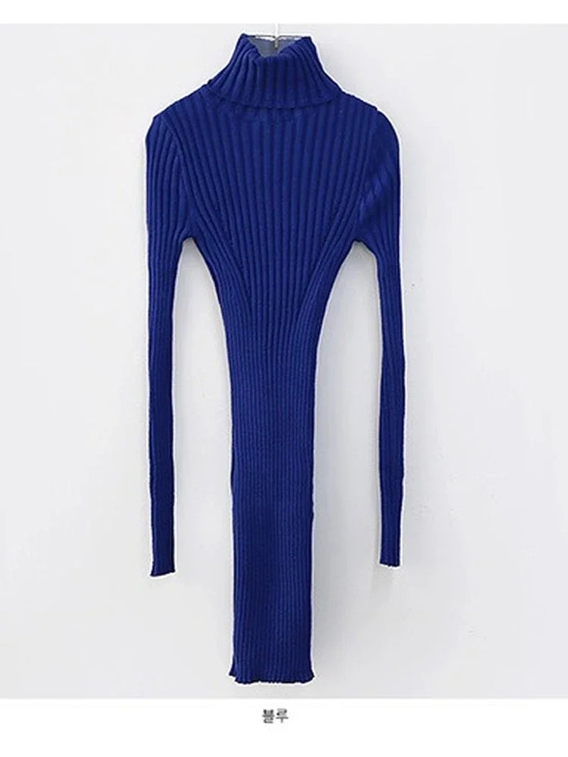 Chic Vintage Oversized Long Sleeve Bodycon Sweater Dress in Fall Blue