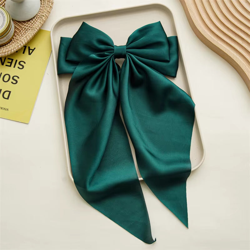Elegant Bow Ribbon Hair Clip for Women and Girls – Solid Satin Barrettes and Ponytail Accessories, Ideal Gift for Spring