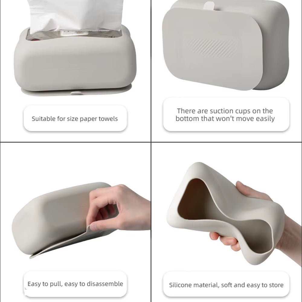 Silicone Tissue Box with Suction Cup - Stable and Large Capacity for Home and Vehicle Use