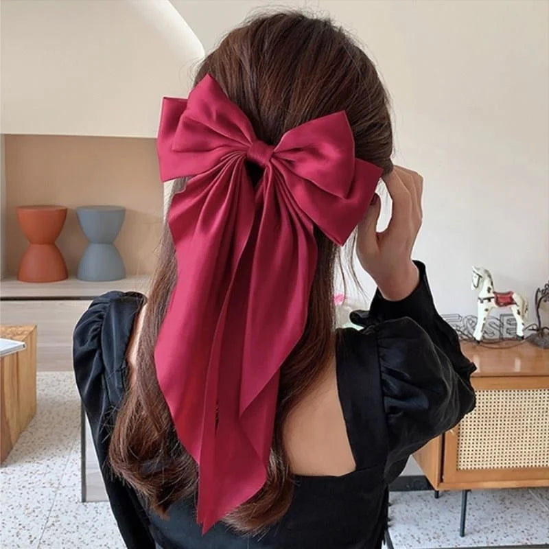 Elegant Bow Ribbon Hair Clip for Women and Girls – Solid Satin Barrettes and Ponytail Accessories, Ideal Gift for Spring