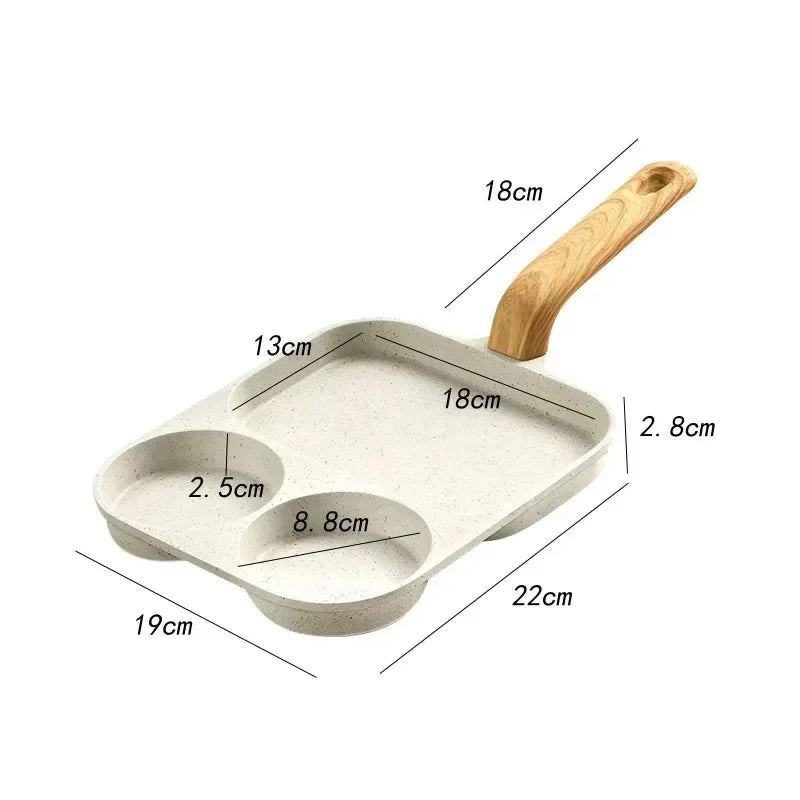 Multi-Section Nonstick Breakfast Frying Pan for Eggs, Burgers, and Steaks - Three-in-One Cookware Omelet Pan